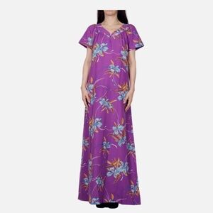 Hilo Hattie | Vintage Purple Floral Maxi Dress, MuMu, House Coat, Size M